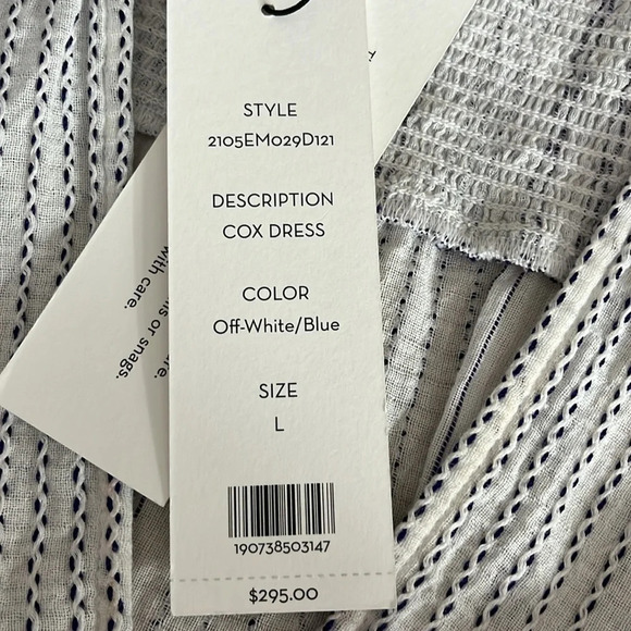 Veronica Beard Cox Smocked Dress in Off-White/Blue -- NEW - Size Large - Picture 9 of 9